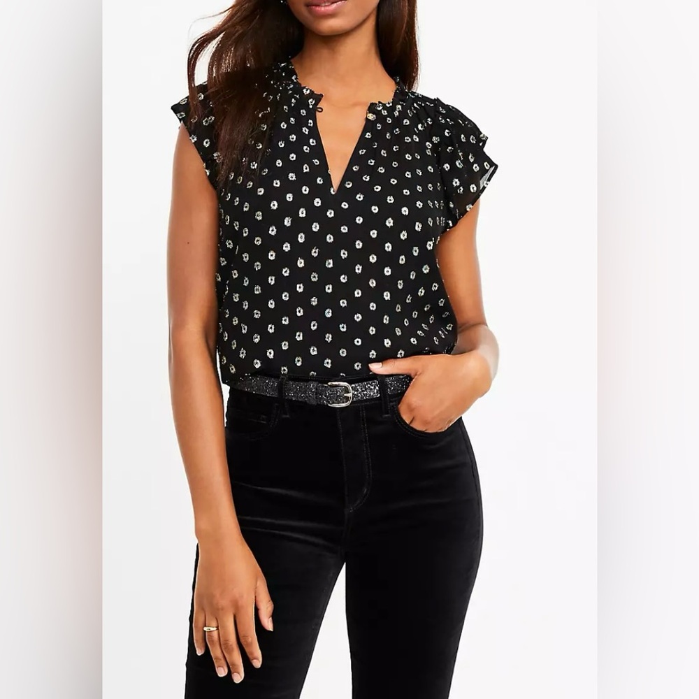 LOFT Black and White Patterned Top